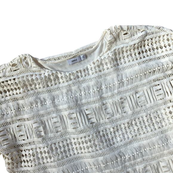 Vince Laser Cut Short Sleeve Top Size S Cream - Picture 3 of 5